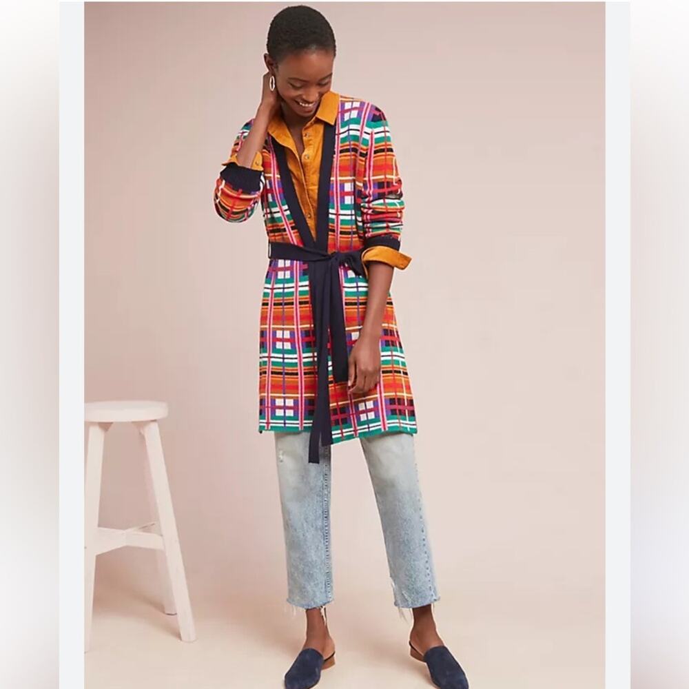 ANTHROPOLOGIE by MOTH Colorful Plaid Cardigan size S | Winston Plaid Long